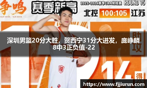 深圳男篮20分大胜，贺西宁31分大迸发，庞峥麟8中3正负值-22